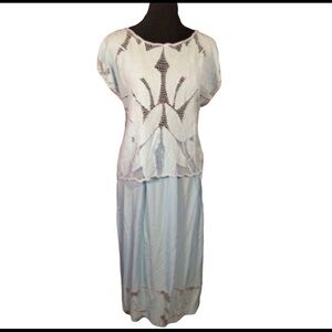 I.A.P Light Blue Two Piece Scallop Embroidered Set Skirt & Top NWOT